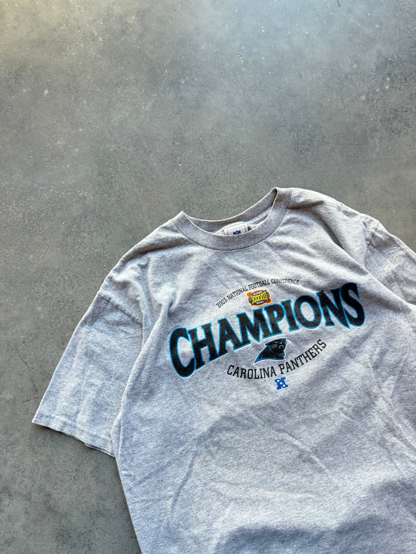 2003 Carolina Panthers NFC Champions Super Bowl XXXVIII Grey NFL Tee (Large)