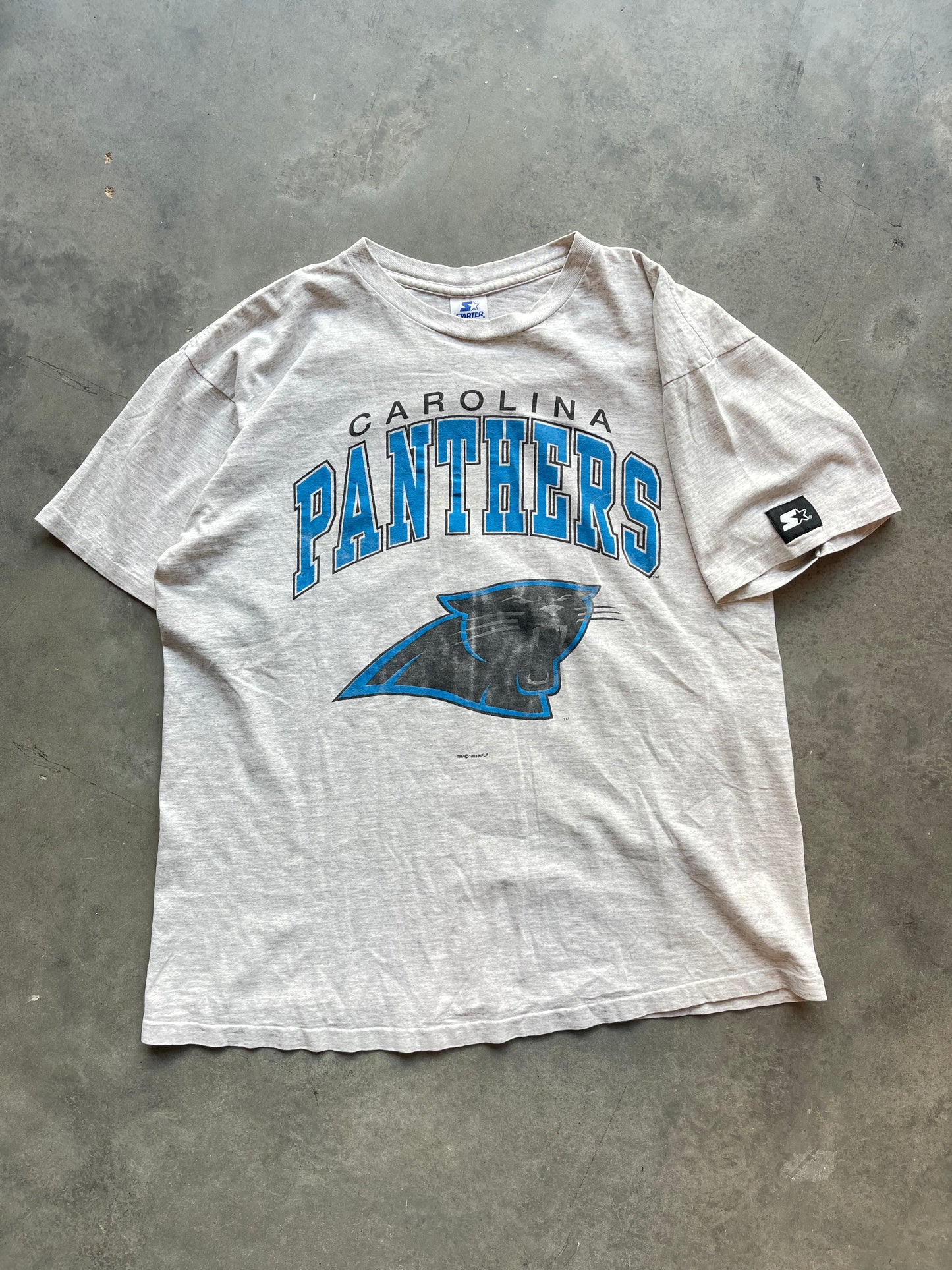 1993 Carolina Panthers Vintage Starter Block Letter Heather Grey NFL Tee (XL)