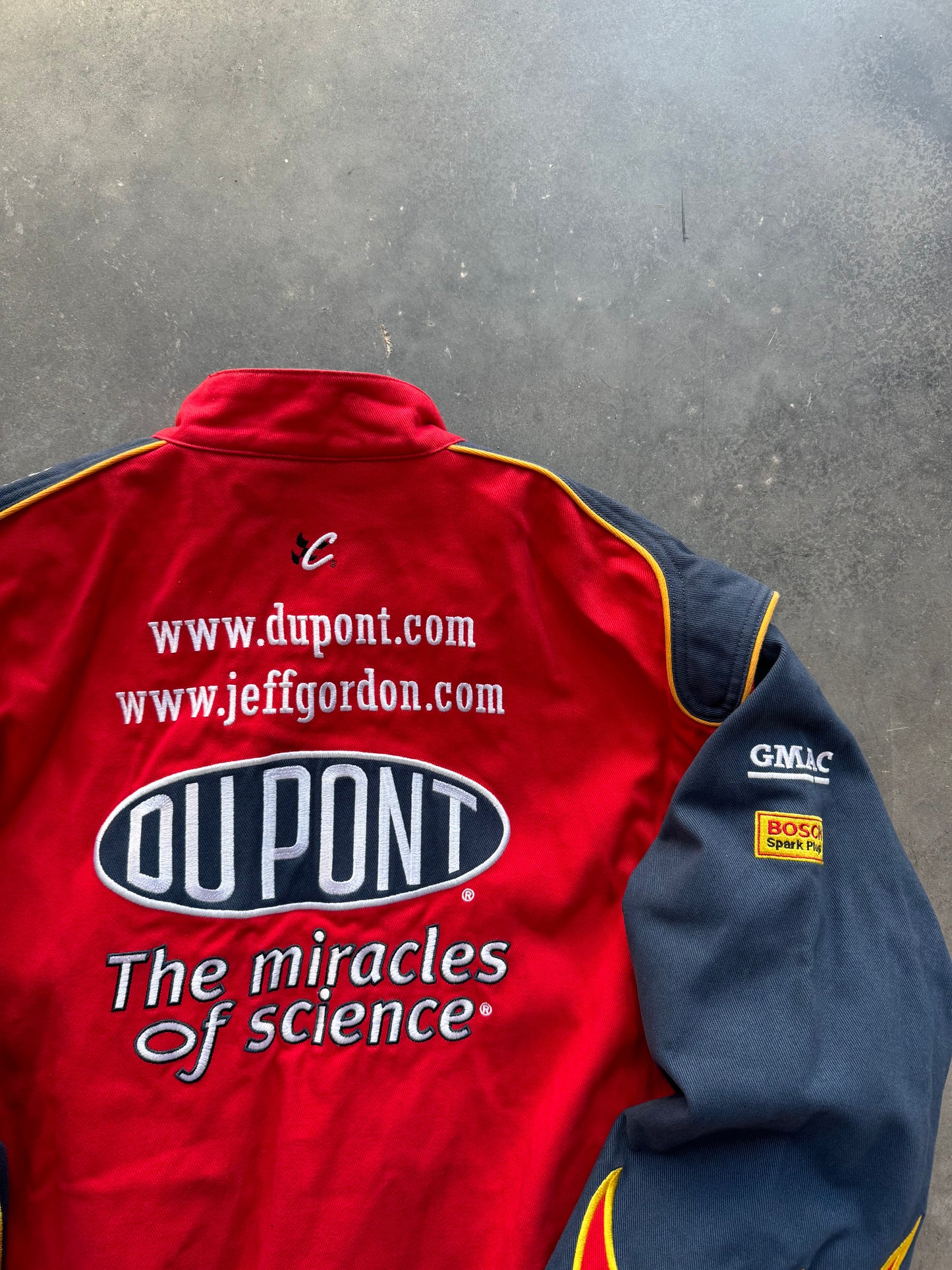 00’s Jeff Gordon Vintage DuPont Racing Flame Print Embroidered NASCAR Jacket (XL)