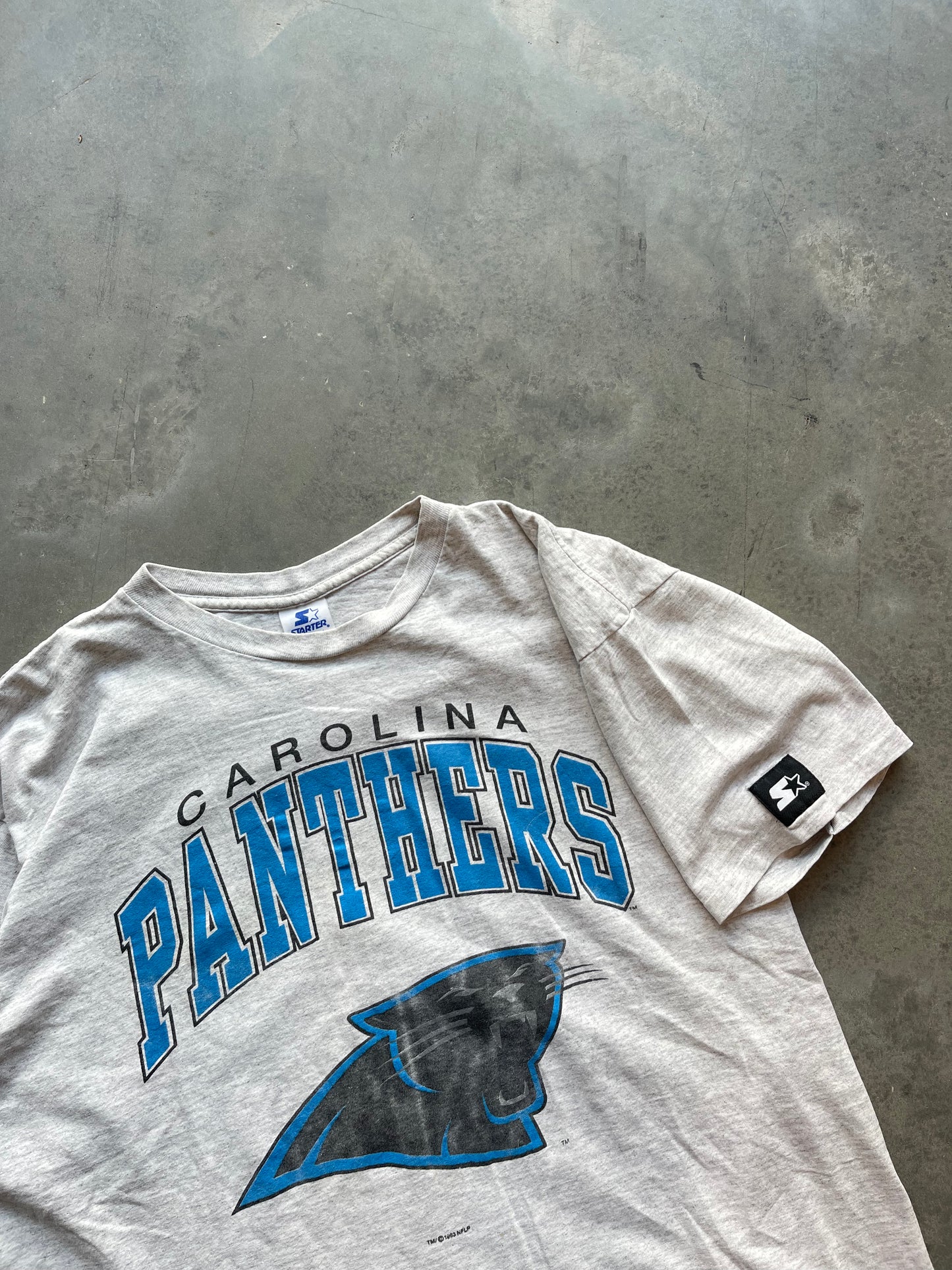 1993 Carolina Panthers Vintage Starter Block Letter Heather Grey NFL Tee (XL)