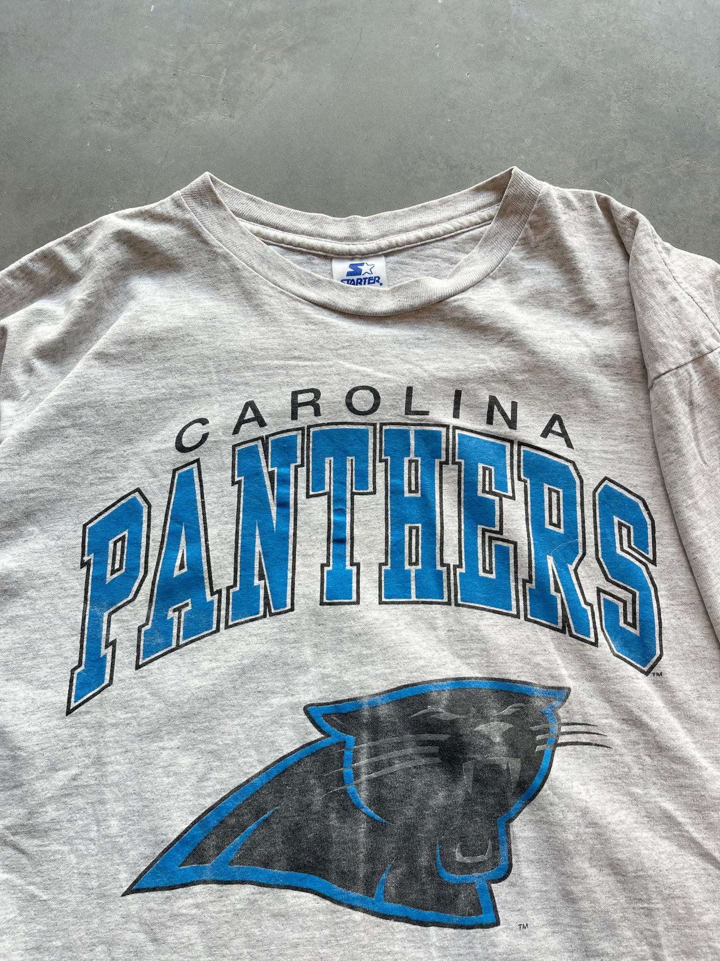 1993 Carolina Panthers Vintage Starter Block Letter Heather Grey NFL Tee (XL)