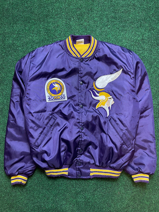 1989 Minnesota Vikings 20th Anniversary Vintage NFL Satin Jacket (Large)