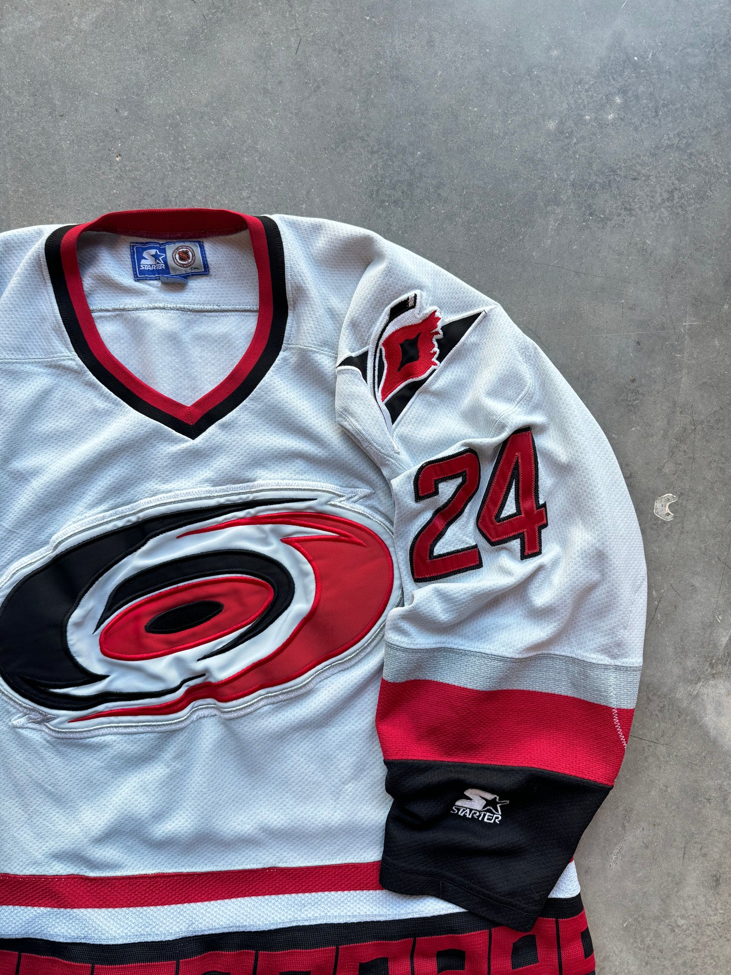 90’s Carolina Hurricanes Sami Kapanen Vintage Starter Fully Stitched NHL Hockey Authentic Jersey (XL)