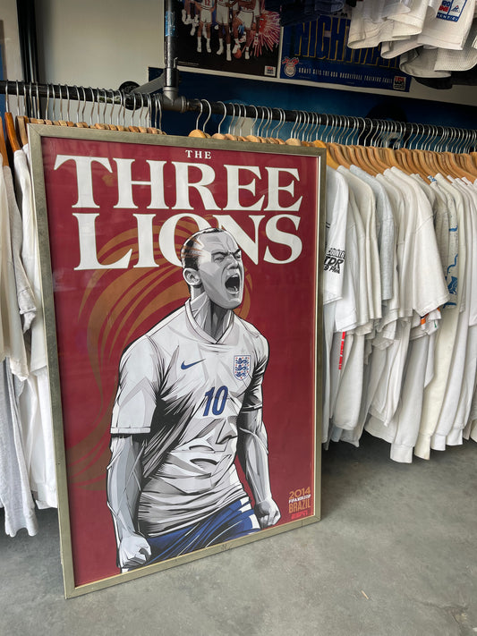 2014 England Wayne Rooney FIFA World Cup ESPN Framed Poster (24.5” x 37”)