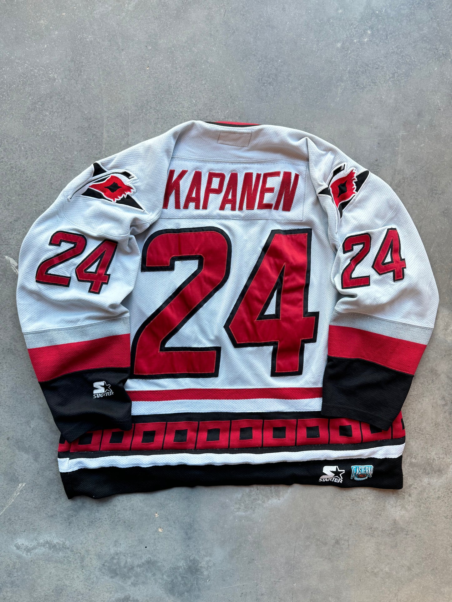 90’s Carolina Hurricanes Sami Kapanen Vintage Starter Fully Stitched NHL Hockey Authentic Jersey (XL)