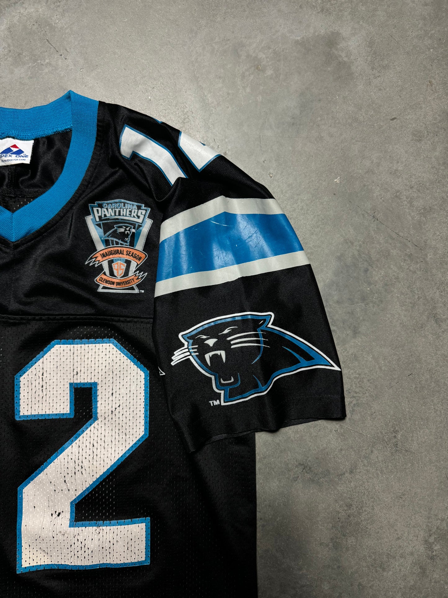 1995 Carolina Panthers Kerry Collins Vintage Black Apex One Inaugural Season Patch NFL Jersey (Medium)