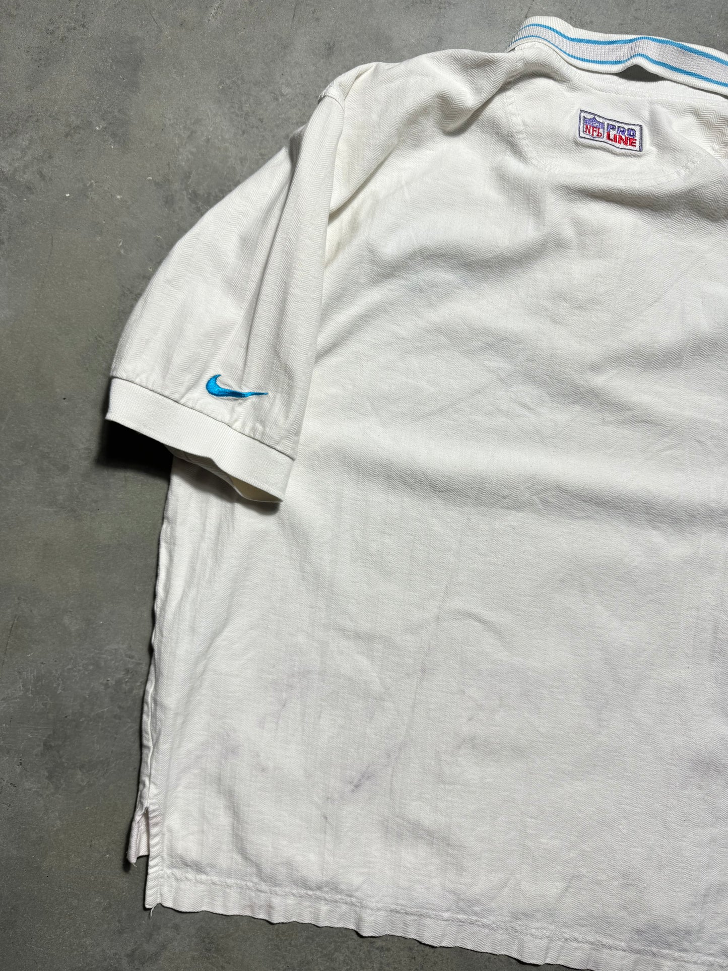 90’s Carolina Panthers Vintage White Nike Team Sports NFL Sideline Collared Polo Shirt (Medium)
