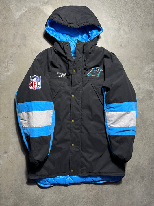 1995 Carolina Panthers Vintage Colorblocked Reebok NFL Pro Line Puffer Sideline Jacket (Medium)