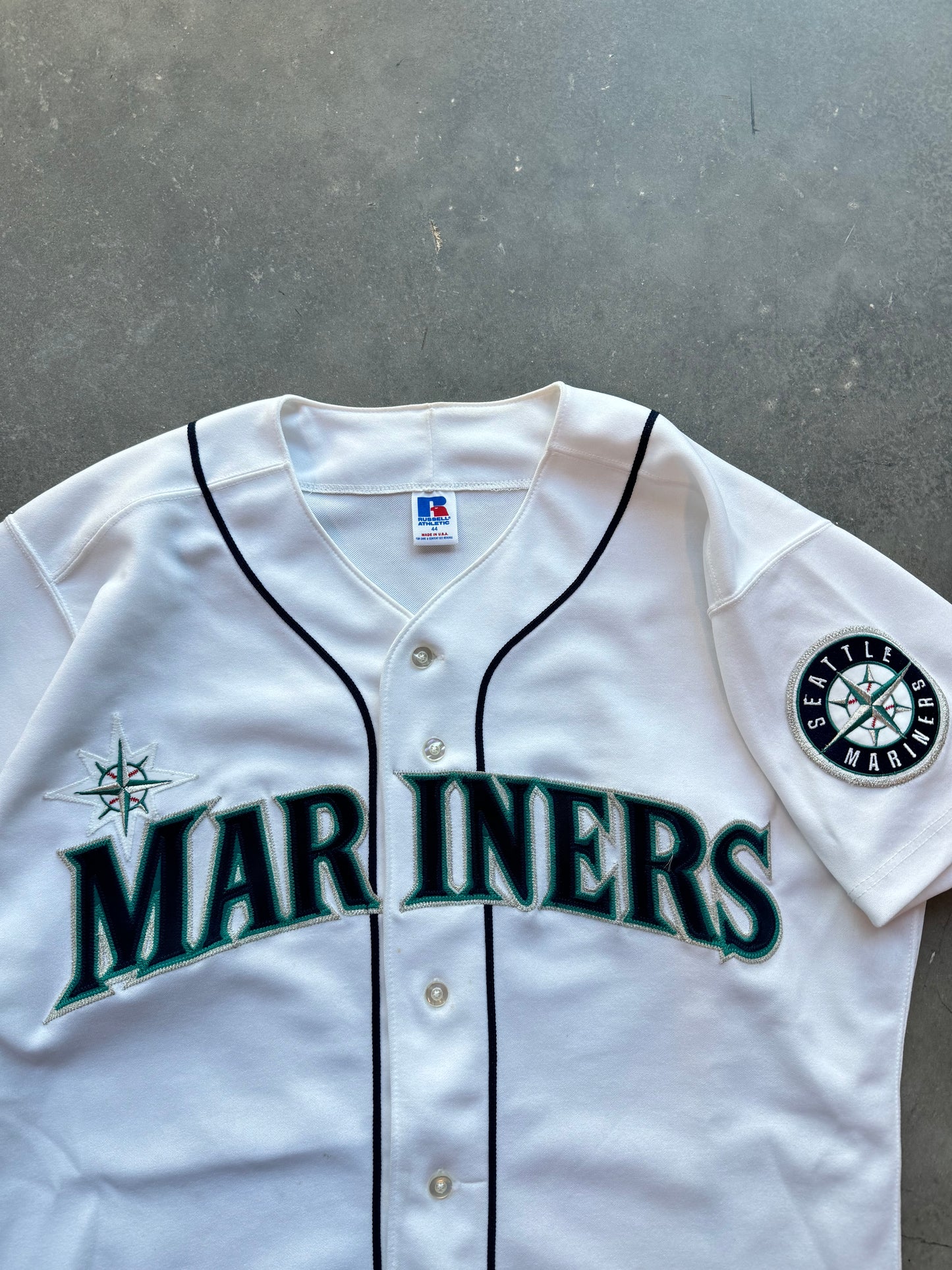 90’s Seattle Mariners Vintage Russell Athletic Diamond Collection Stitched MLB Jersey (44/Large)