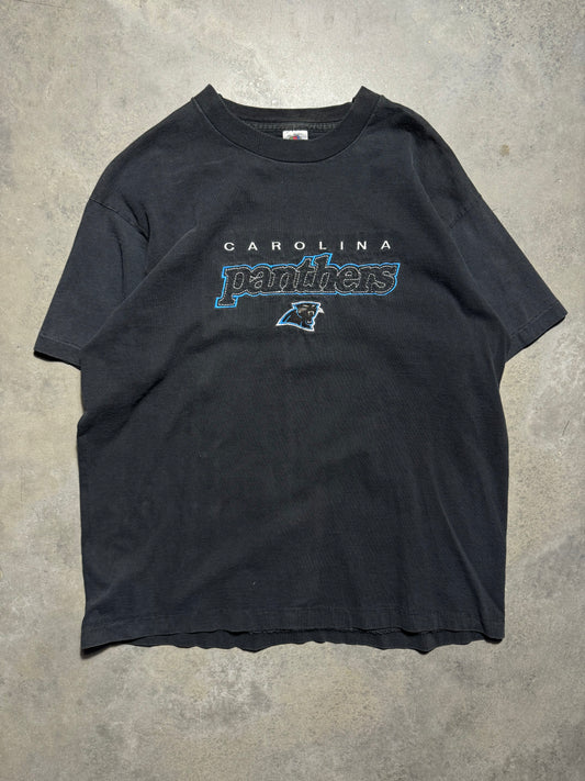 90’s Carolina Panthers Vintage Black Embroidered Spellout NFL Tee (XL)