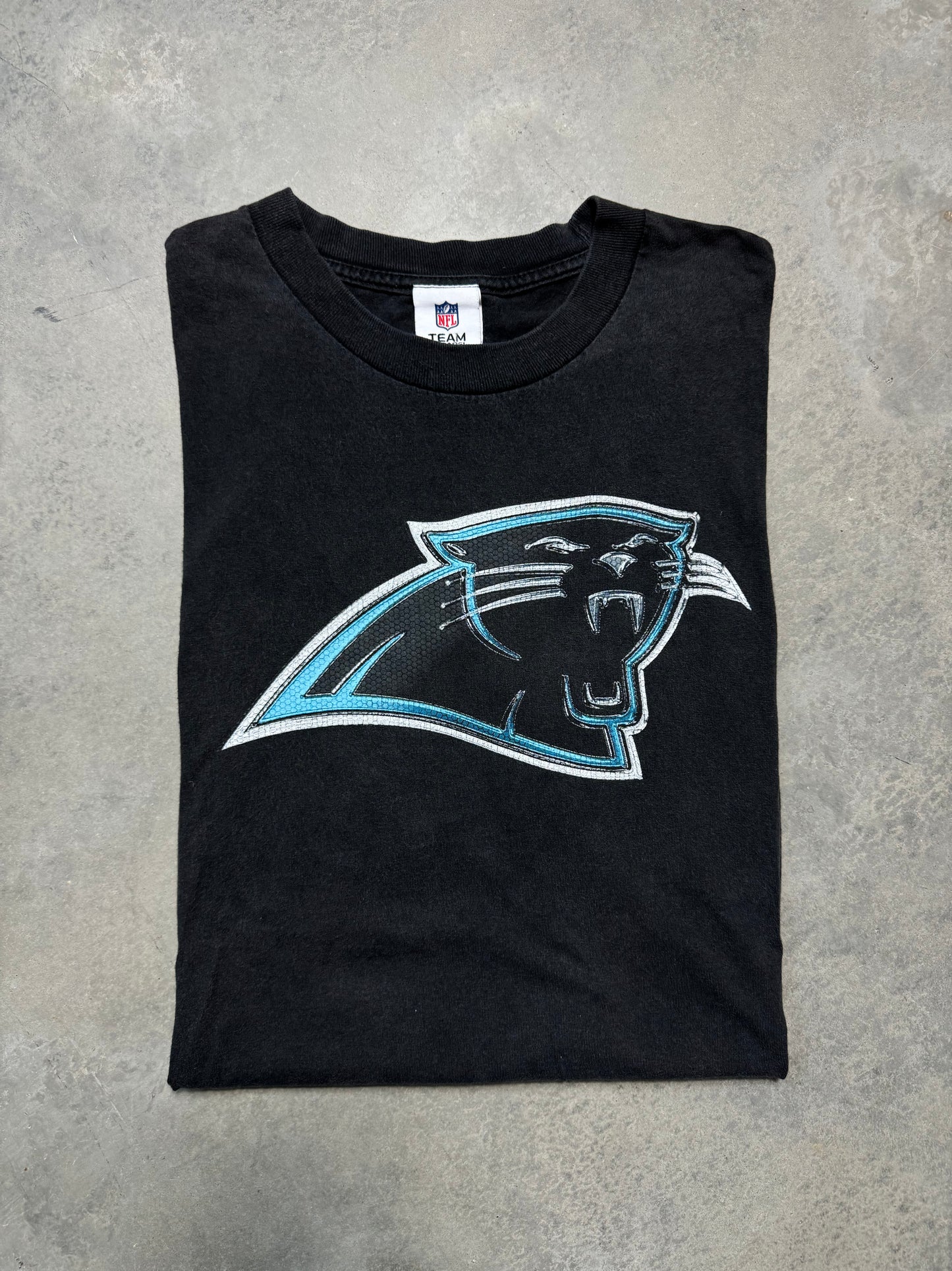 00’s Carolina Panthers Vintage Black Plain Logo Chrome NFL Tee (XL)