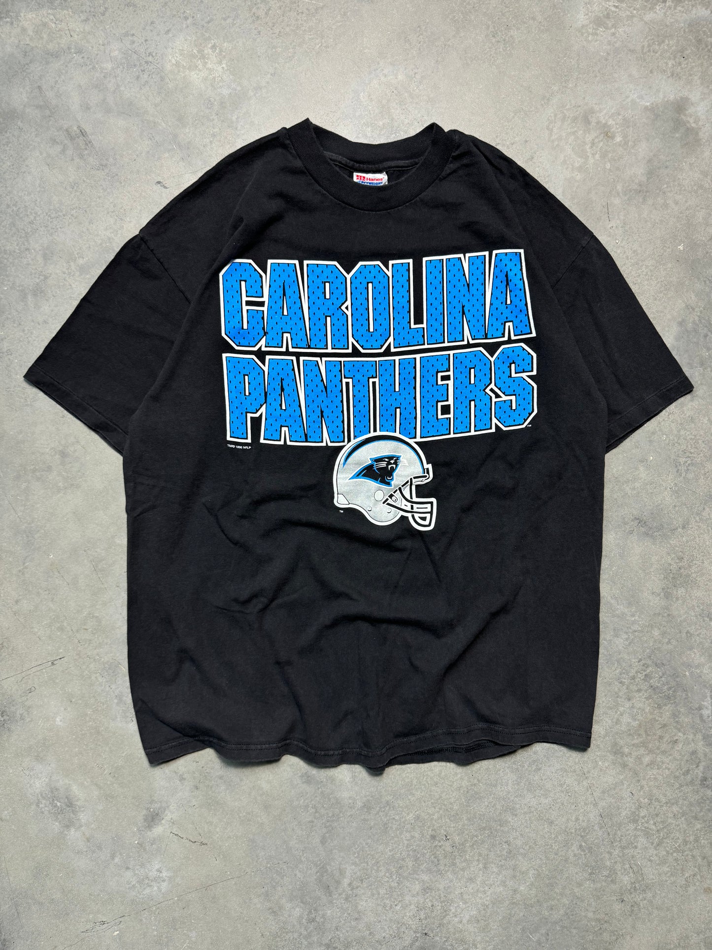 1996 Carolina Panthers Vintage Block Letter Spellout NFL Tee (XL)