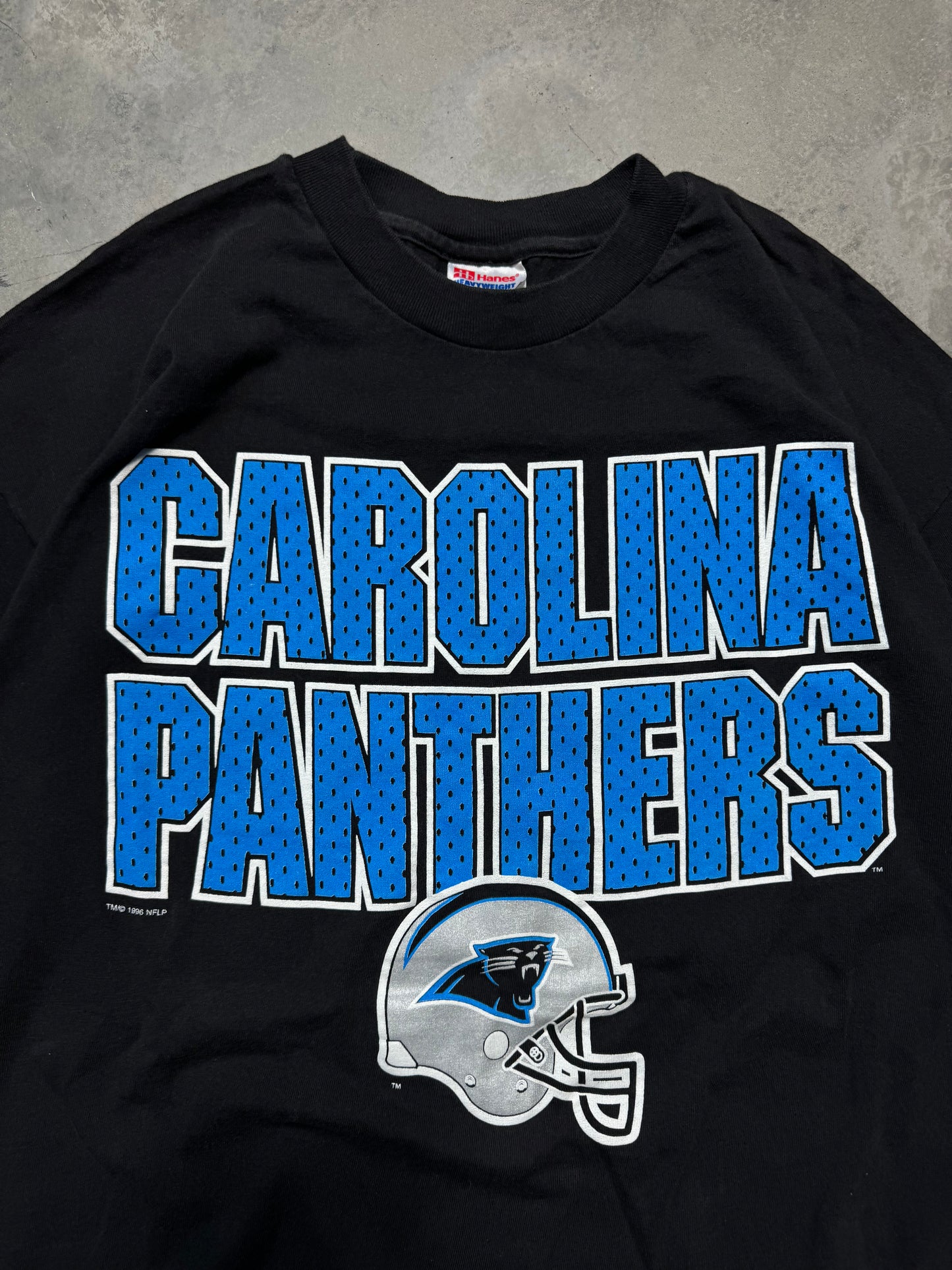 1996 Carolina Panthers Vintage Block Letter Spellout NFL Tee (XL)