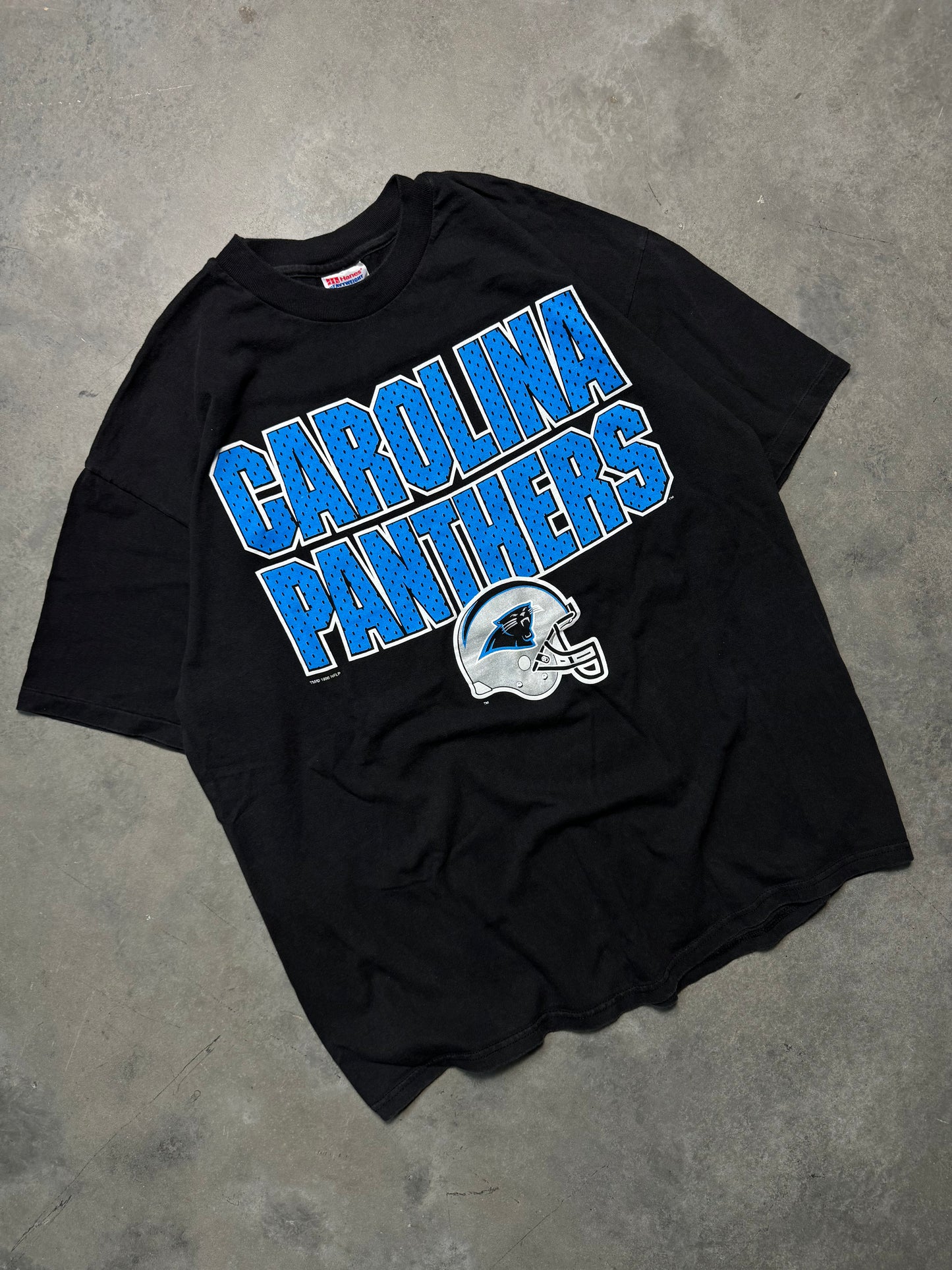 1996 Carolina Panthers Vintage Block Letter Spellout NFL Tee (XL)