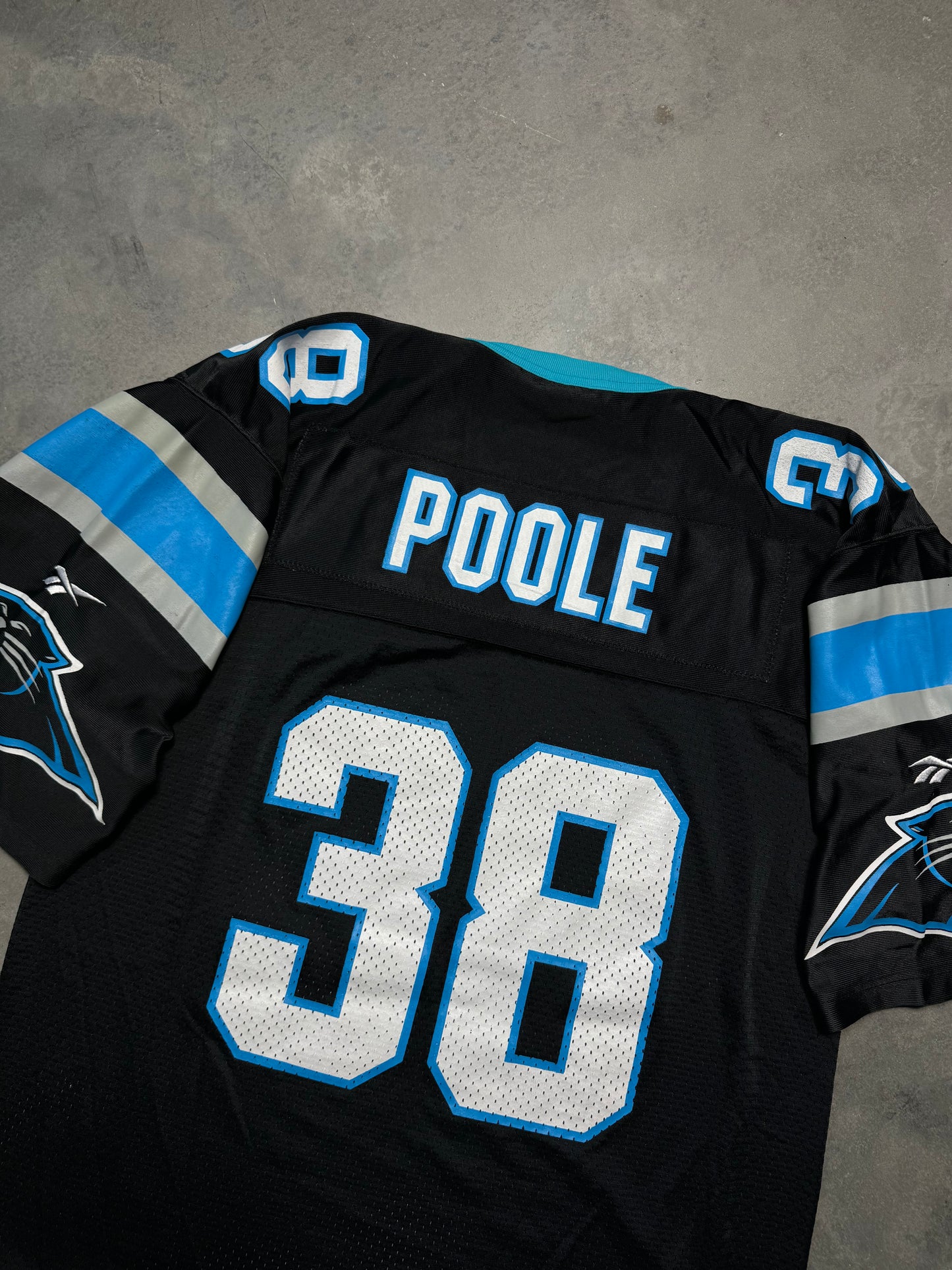 1996 Carolina Panthers Tyrone Poole Vintage Black Reebok NFL Jersey (Medium)