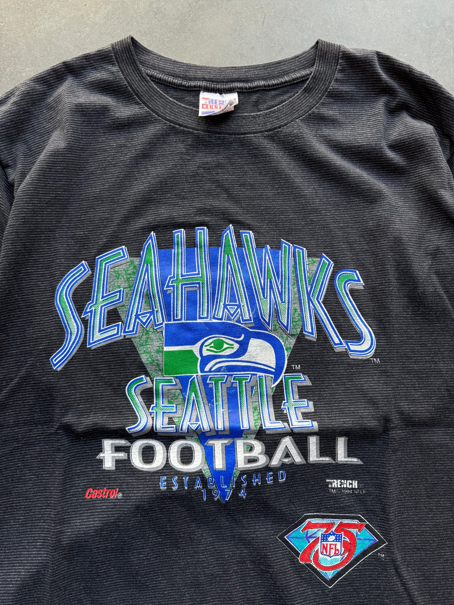 1994 Seattle Seahawks Vintage Pinstriped 75th Anniversary NFL Tee (XL)