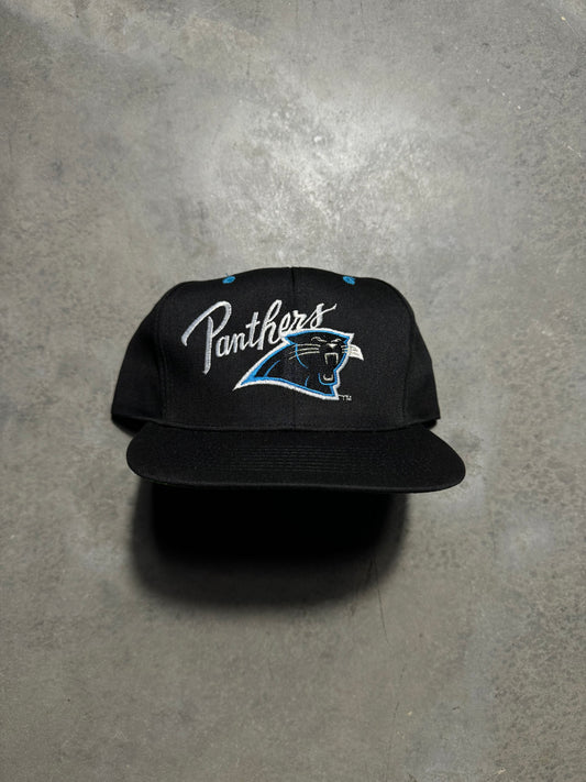 90’s Carolina Panthers Vintage Black Script Logo Snapback Hat - Deadstock (OSFA)