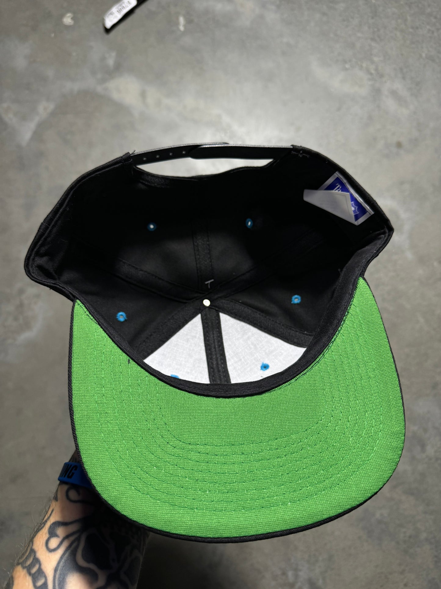 90’s Carolina Panthers Vintage Black Script Logo Snapback Hat - Deadstock (OSFA)