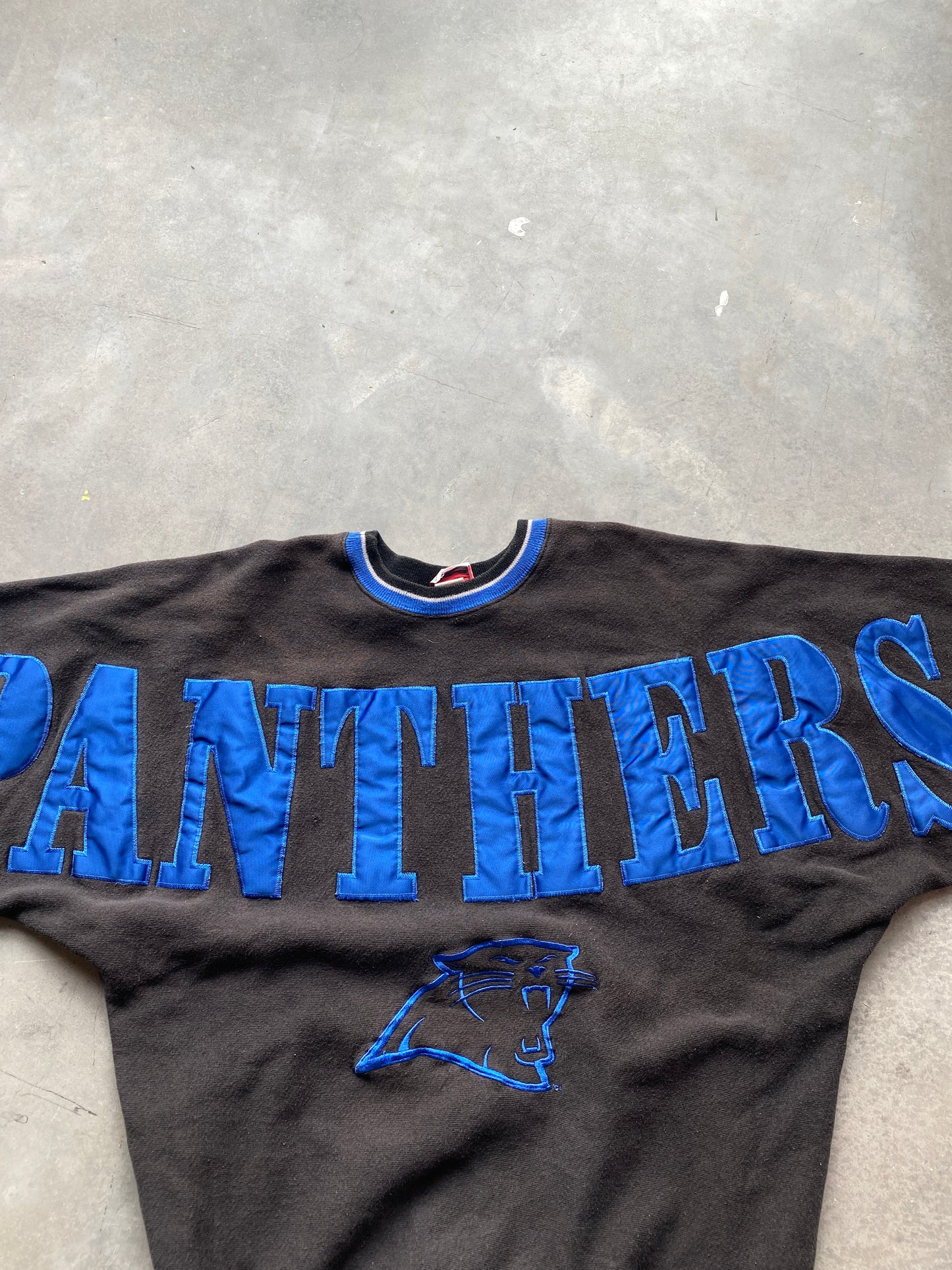 90’s Carolina Panthers Embroidered Spellout Vintage NFL Heavyweight Crewneck (Large)