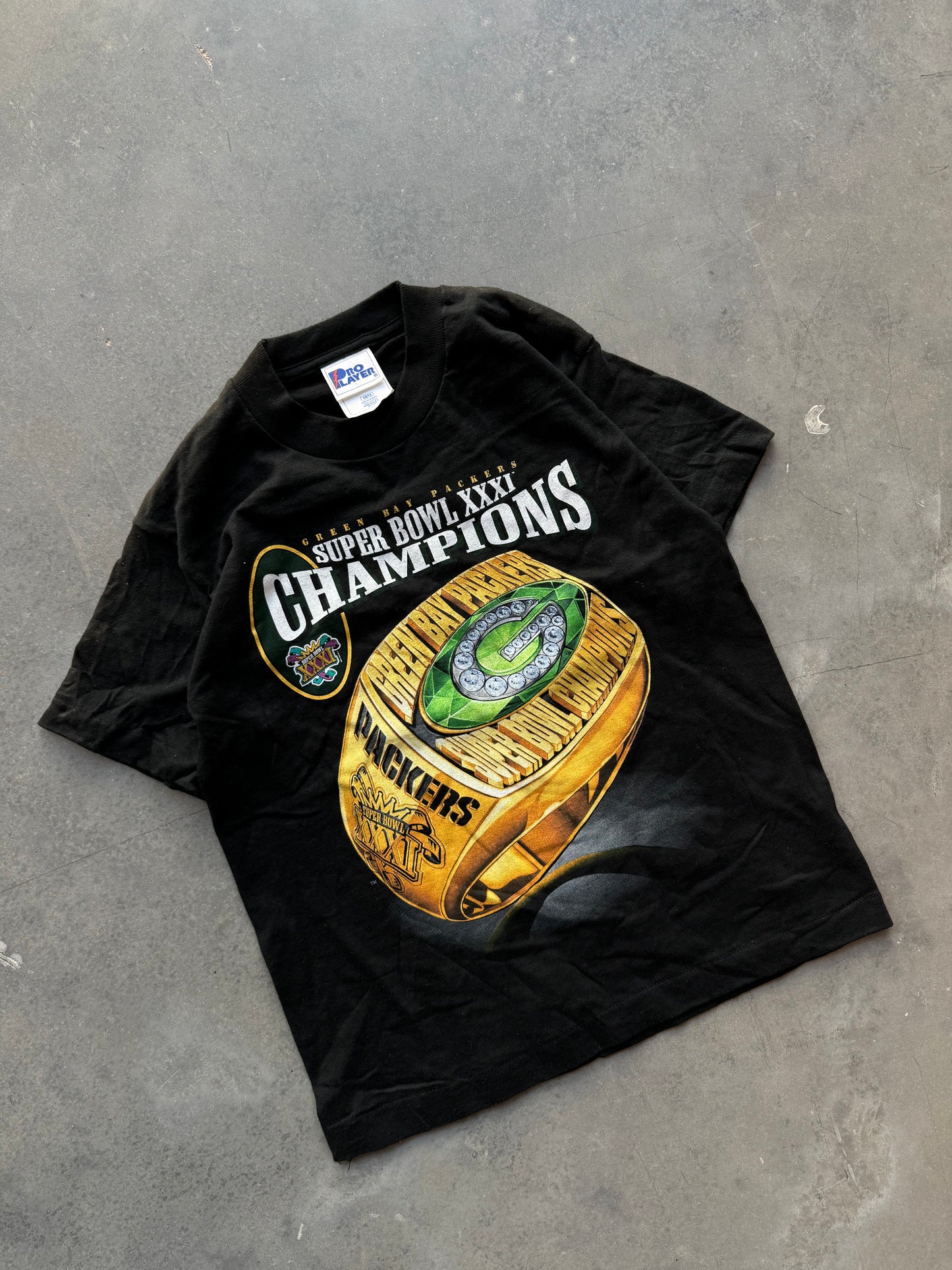 1997 Green Bay Packers Vintage Super Bowl XXXI Champions Pro Player Ring NFL Tee (Youth Large)