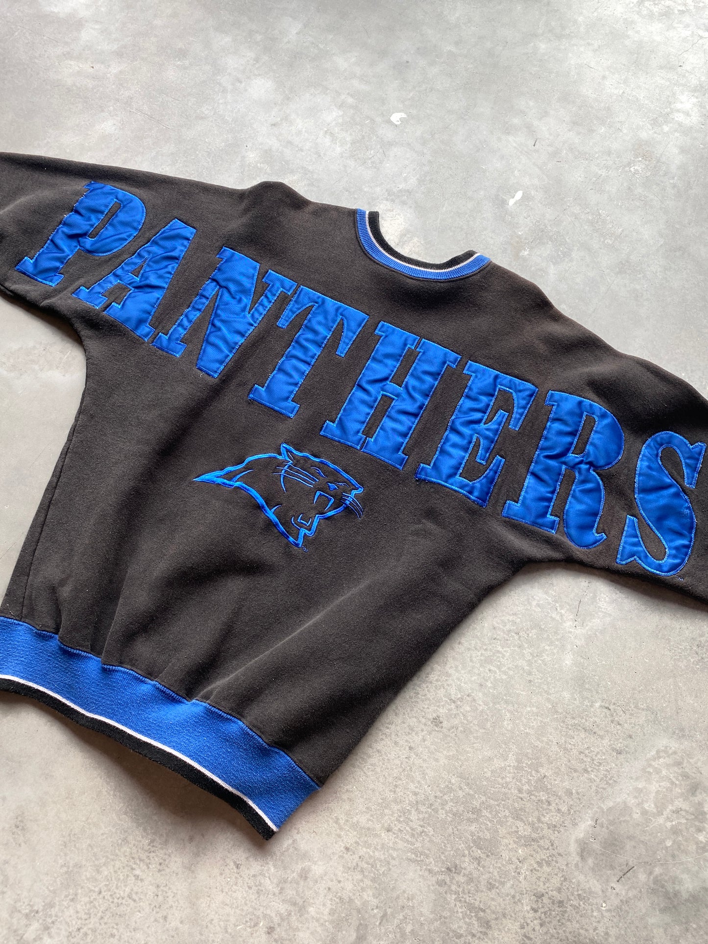 90’s Carolina Panthers Embroidered Spellout Vintage NFL Heavyweight Crewneck (Large)