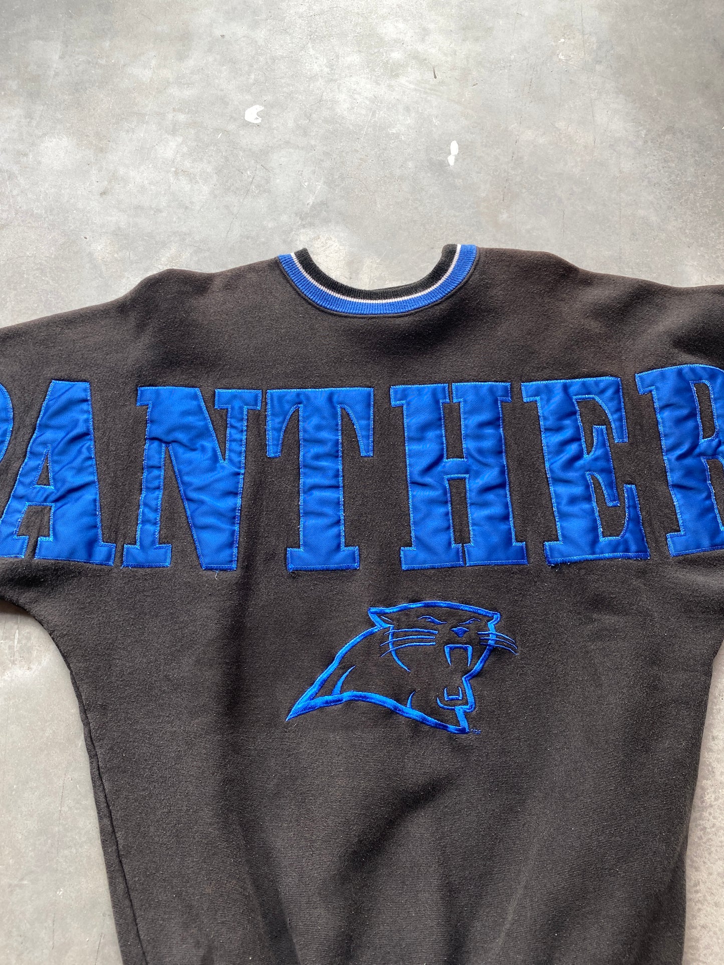 90’s Carolina Panthers Embroidered Spellout Vintage NFL Heavyweight Crewneck (Large)