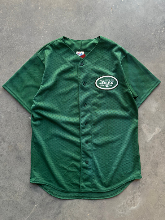 00’s New York Jets Vintage Majestic Green Mesh NFL Baseball Jersey (Medium)