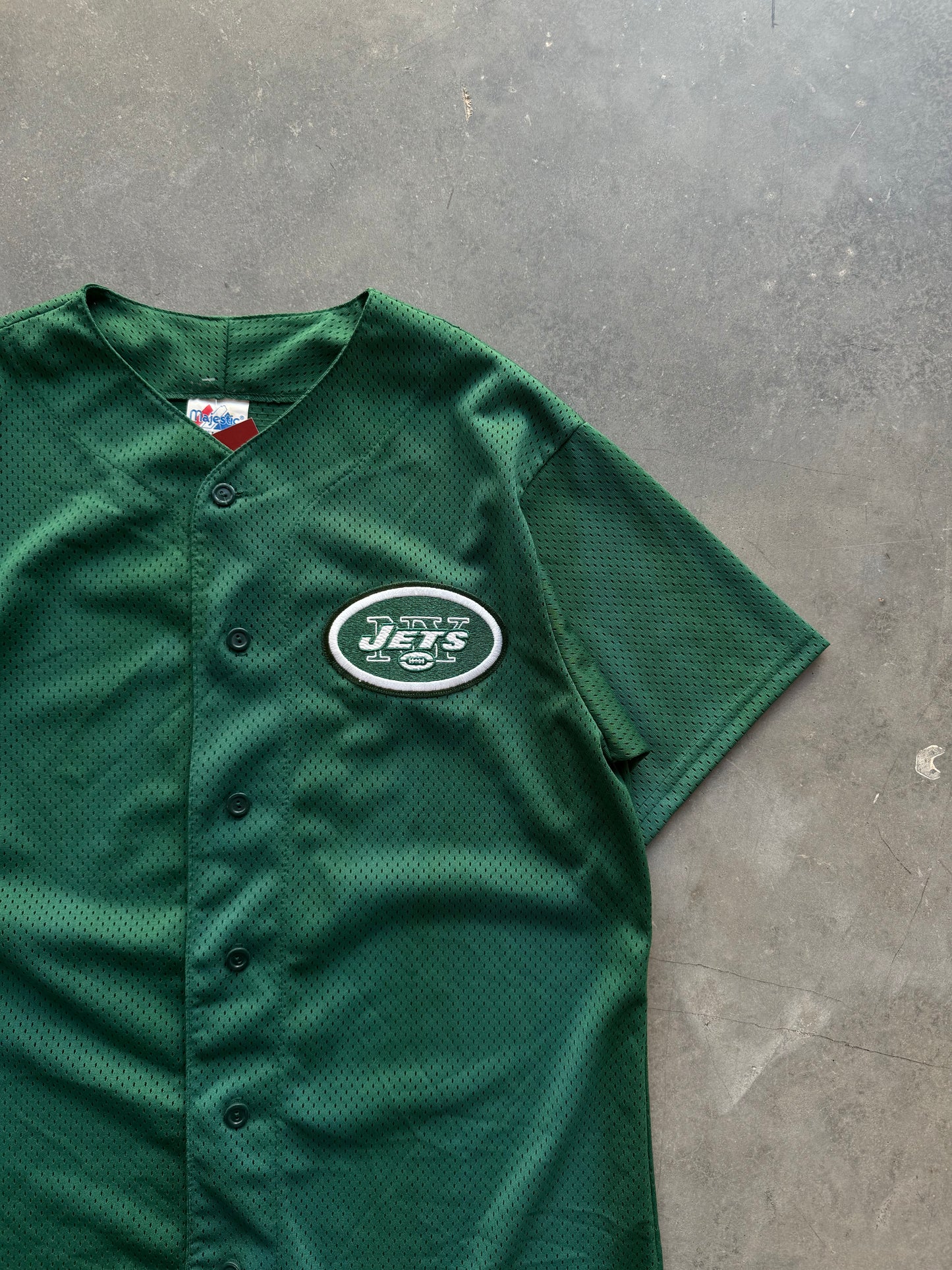 00’s New York Jets Vintage Majestic Green Mesh NFL Baseball Jersey (Medium)