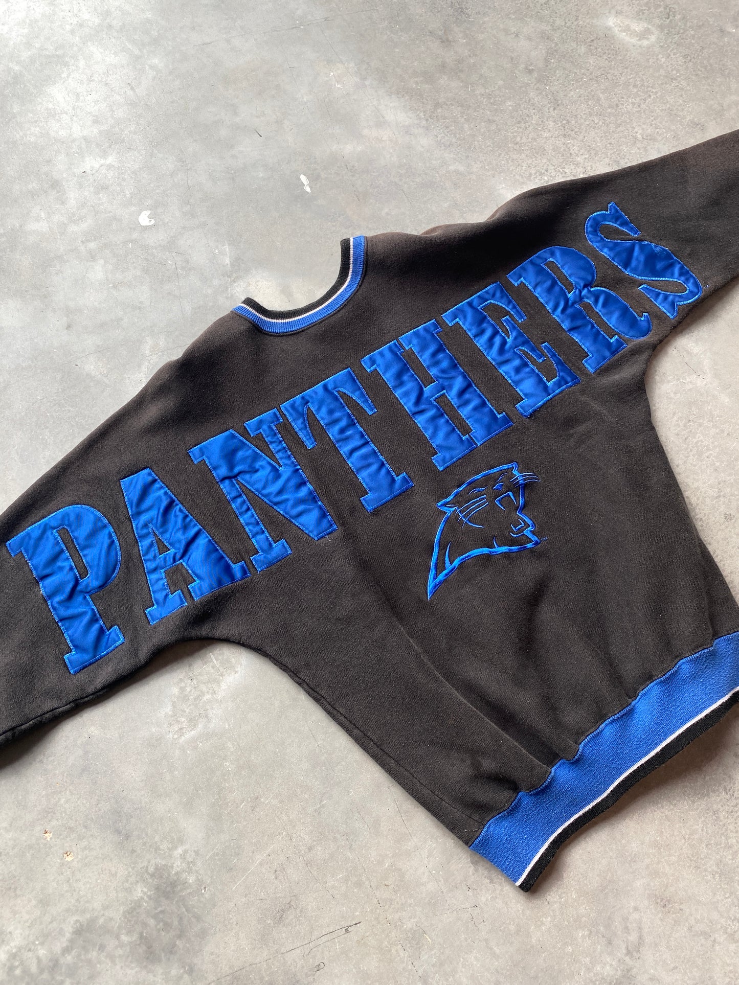 90’s Carolina Panthers Embroidered Spellout Vintage NFL Heavyweight Crewneck (Large)