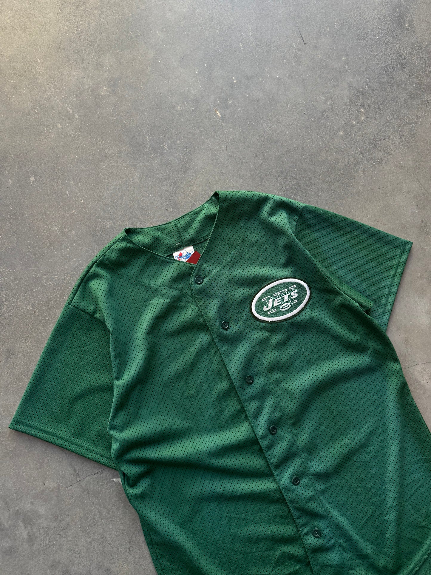 00’s New York Jets Vintage Majestic Green Mesh NFL Baseball Jersey (Medium)