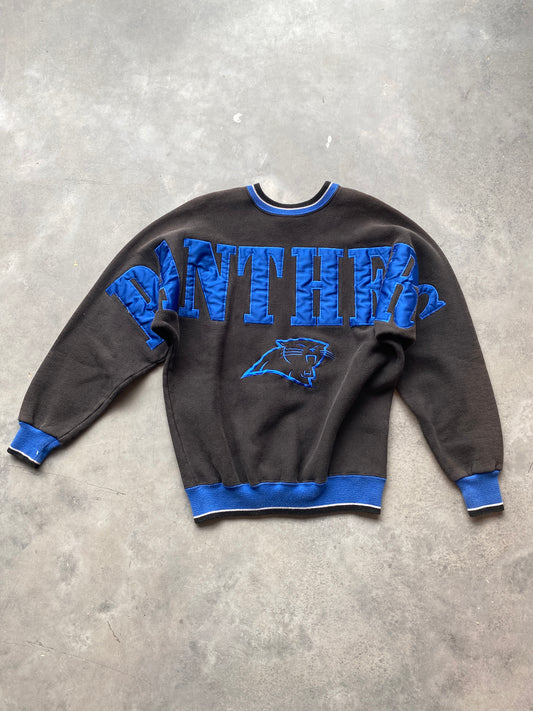 90’s Carolina Panthers Embroidered Spellout Vintage NFL Heavyweight Crewneck (Large)