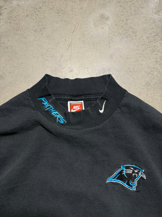 90’s Carolina Panthers Vintage Nike Heavyweight Cat Scratch Font Embroidered Mock Neck NFL Longsleeve (Medium)