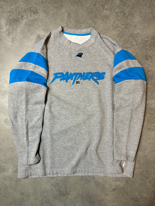 00’s Carolina Panthers Vintage Grey Cat Scratch Font Embroidered NFL Crewneck (XL)