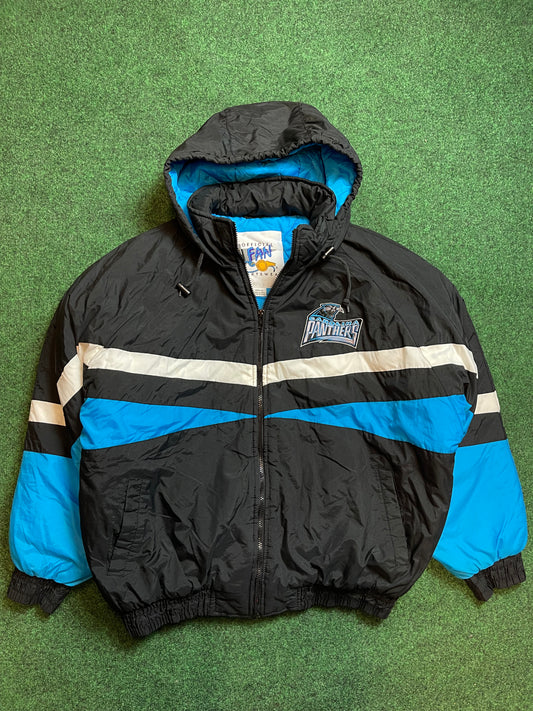1995 Carolina Panthers Vintage Inaugural Season NFL Colorblocked Puffer Jacket (XL)