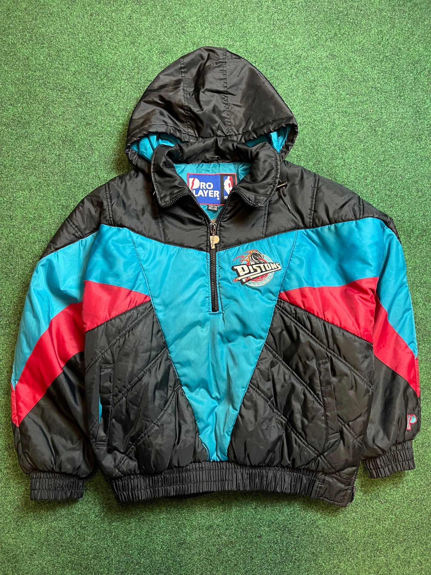 90’s Detroit Pistons Half Zip Vintage Pro Player NBA Puffer Jacket (XXL)