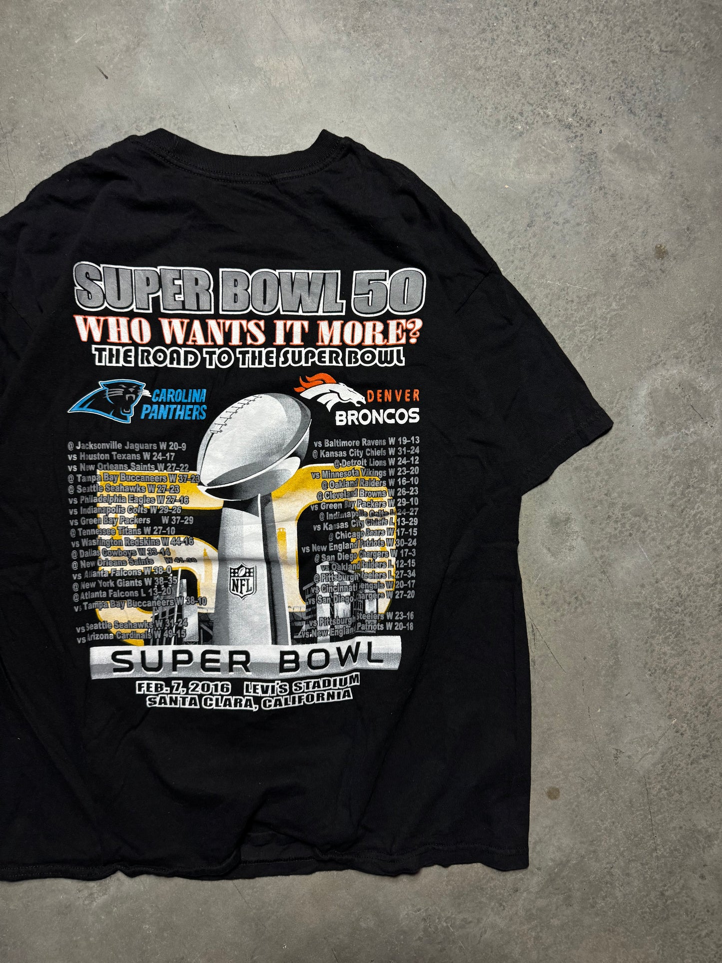 2016 Carolina Panthers vs. Denver Broncos Super Bowl 50 NFL Team Rosters Tee (Large)