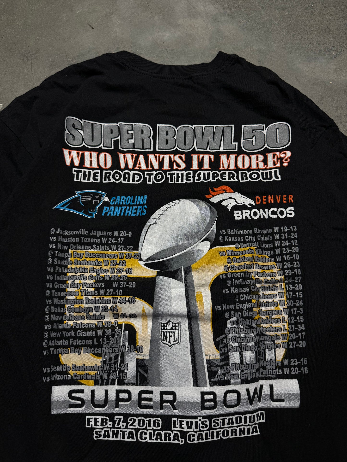 2016 Carolina Panthers vs. Denver Broncos Super Bowl 50 NFL Team Rosters Tee (Large)