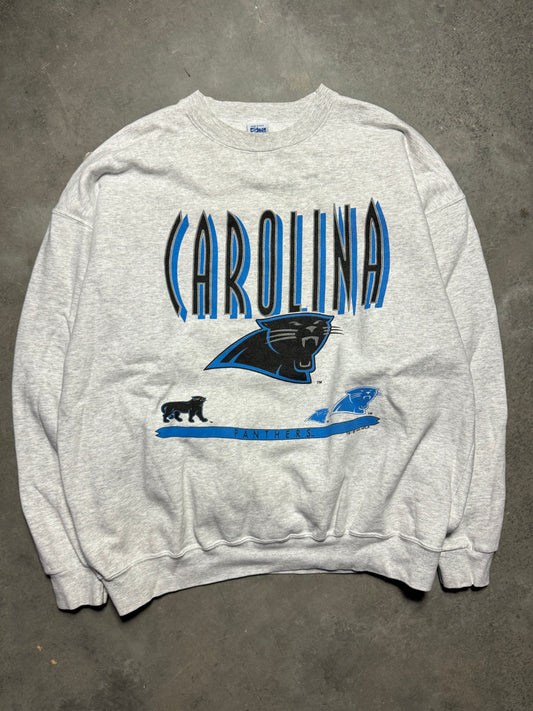 1993 Carolina Panthers Vintage Heather Grey Salem Sportswear Full Panther Alternate Logo Heavyweight NFL Crewneck (XL)