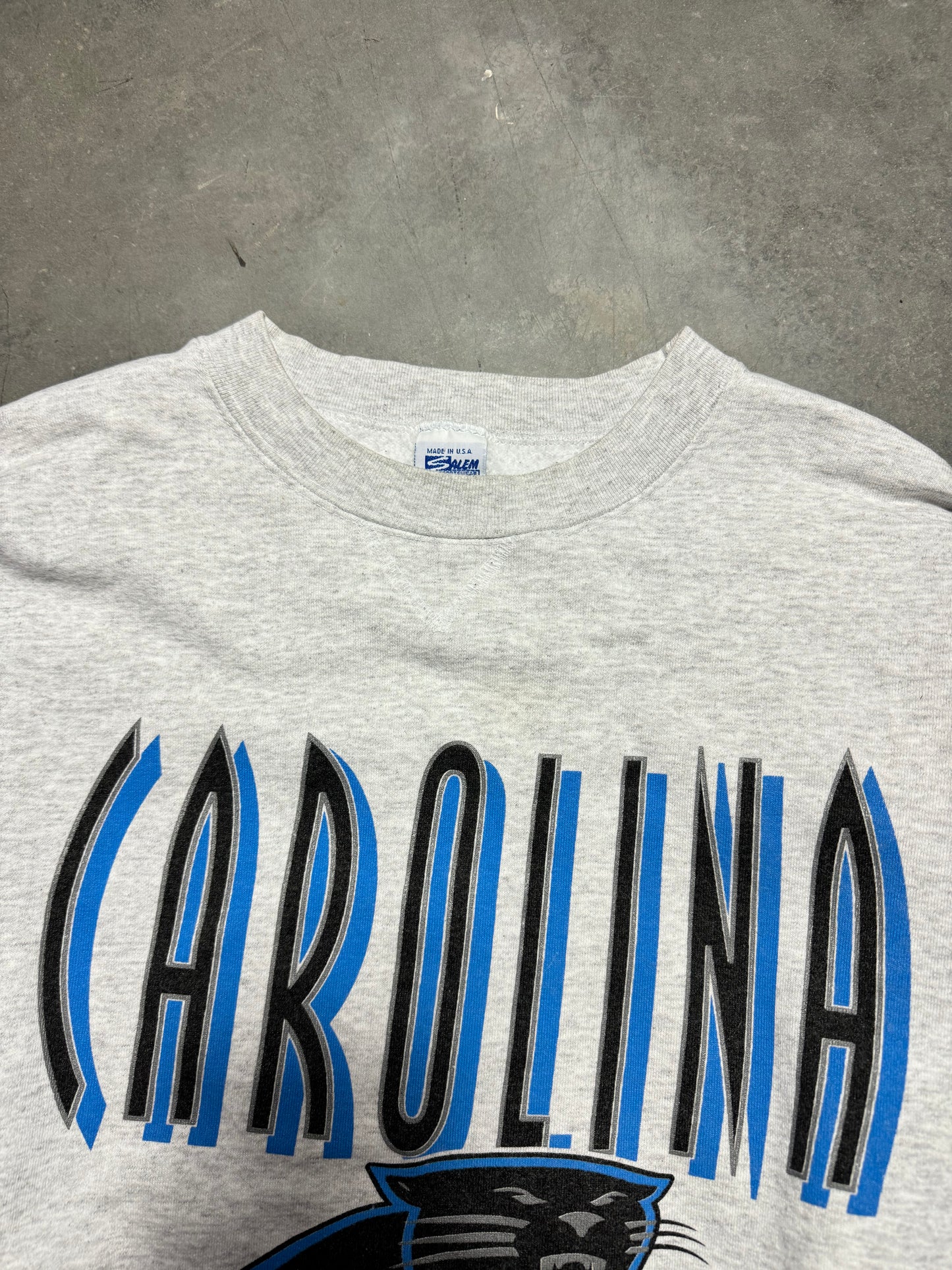 1993 Carolina Panthers Vintage Heather Grey Salem Sportswear Full Panther Alternate Logo Heavyweight NFL Crewneck (XL)