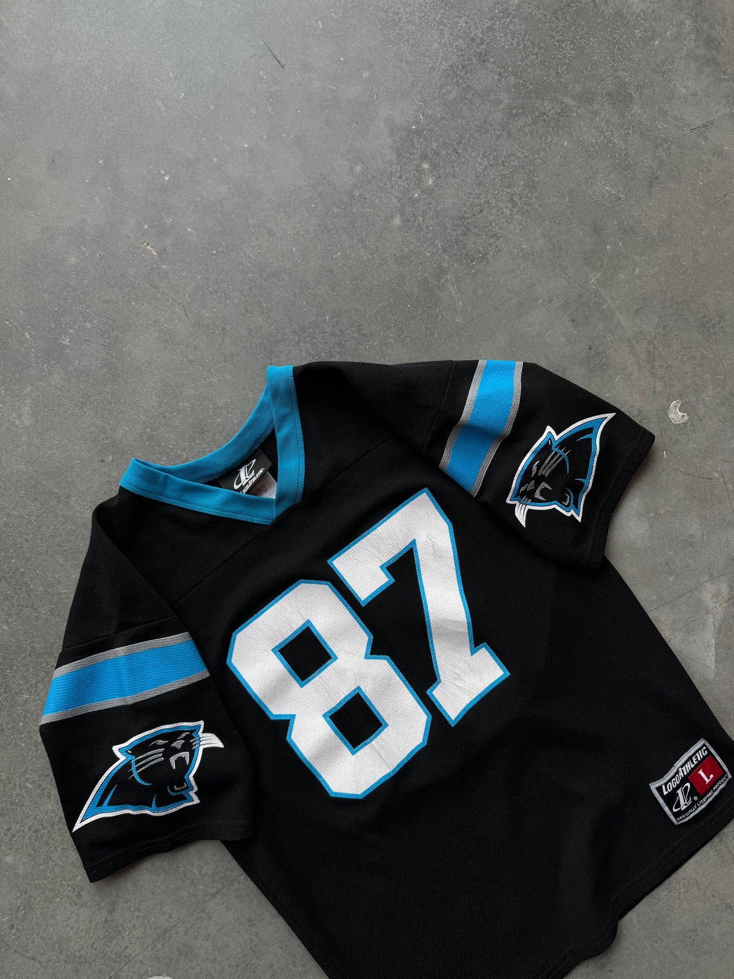 90’s Carolina Panthers Muhsin Muhammad Vintage Black Logo Athletic NFL Jersey (Youth Large)