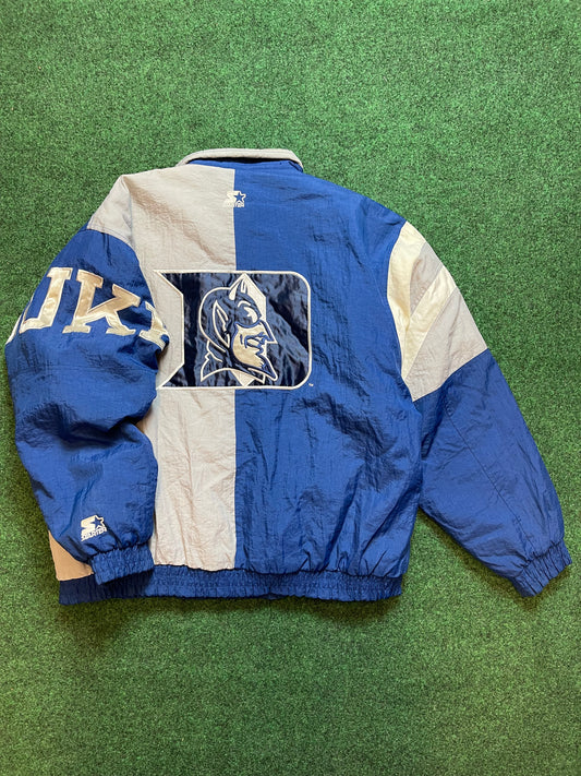90’s Duke Blue Devils Vintage Starter Colorblocked Spellout Puffer Jacket (XL)