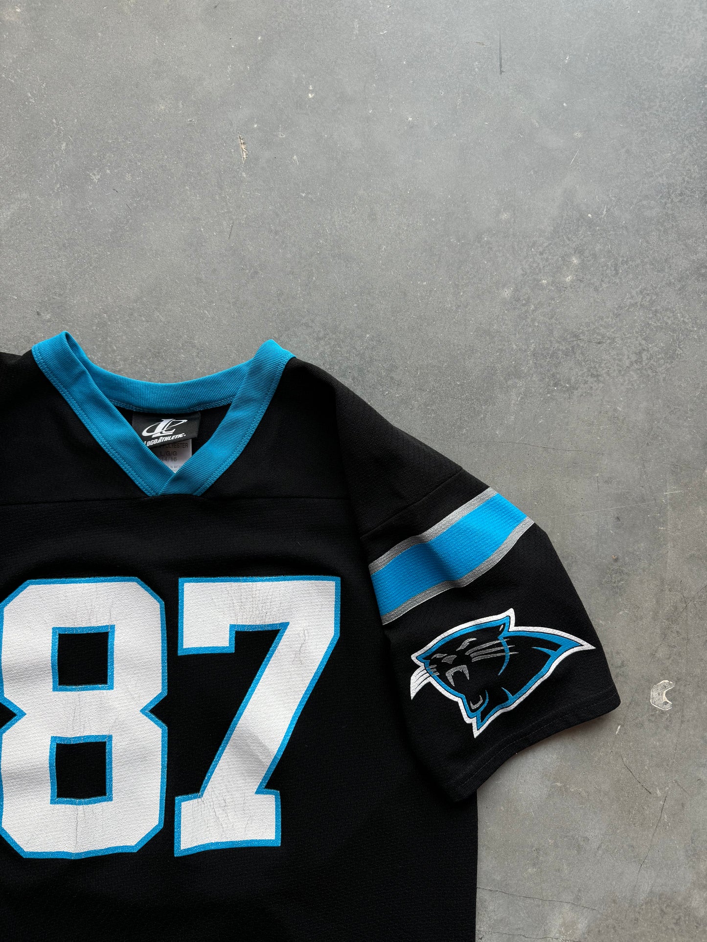 90’s Carolina Panthers Muhsin Muhammad Vintage Black Logo Athletic NFL Jersey (Youth Large)