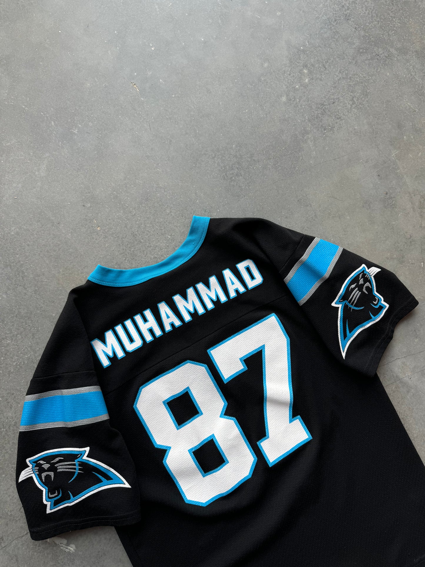 90’s Carolina Panthers Muhsin Muhammad Vintage Black Logo Athletic NFL Jersey (Youth Large)