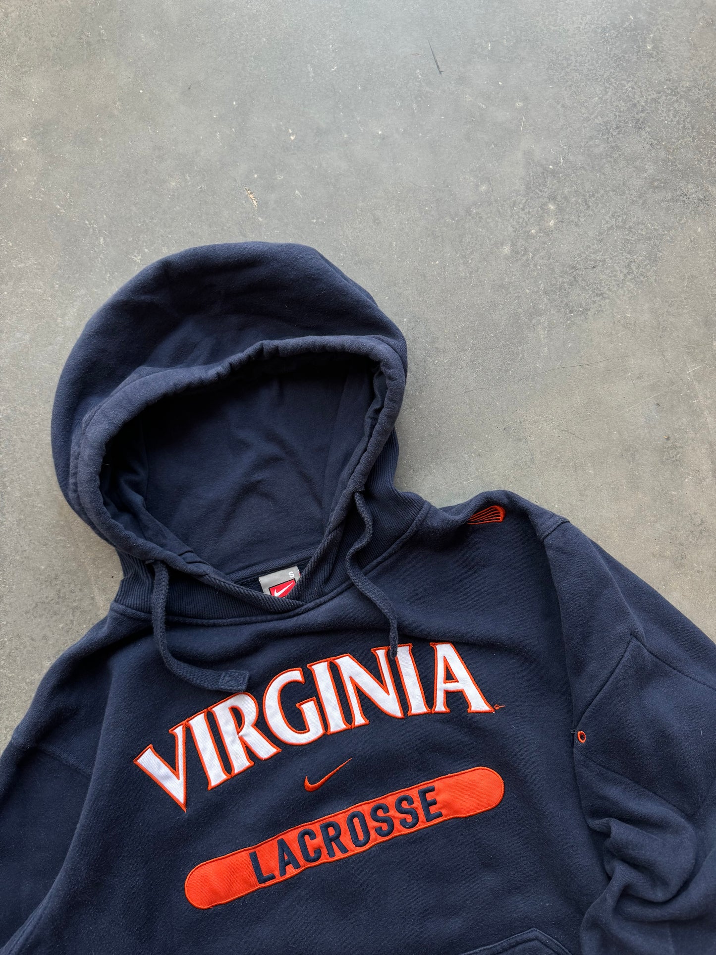 00’s Virginia Cavaliers Vintage Nike Lacrosse Mini Swoosh Ribbed Heavyweight Hoodie (Small)