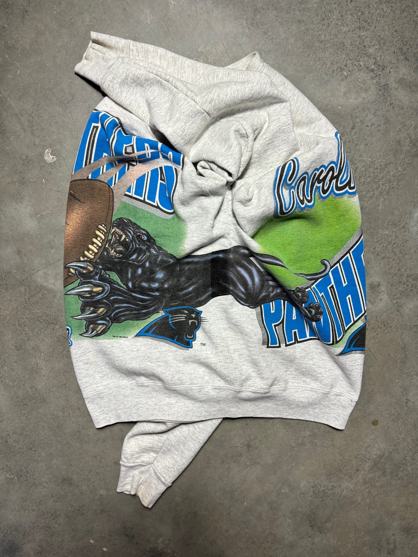 1994 Carolina Panthers Vintage Heather Grey Salem Sportswear Wrap Around NFL Crewneck (XL)