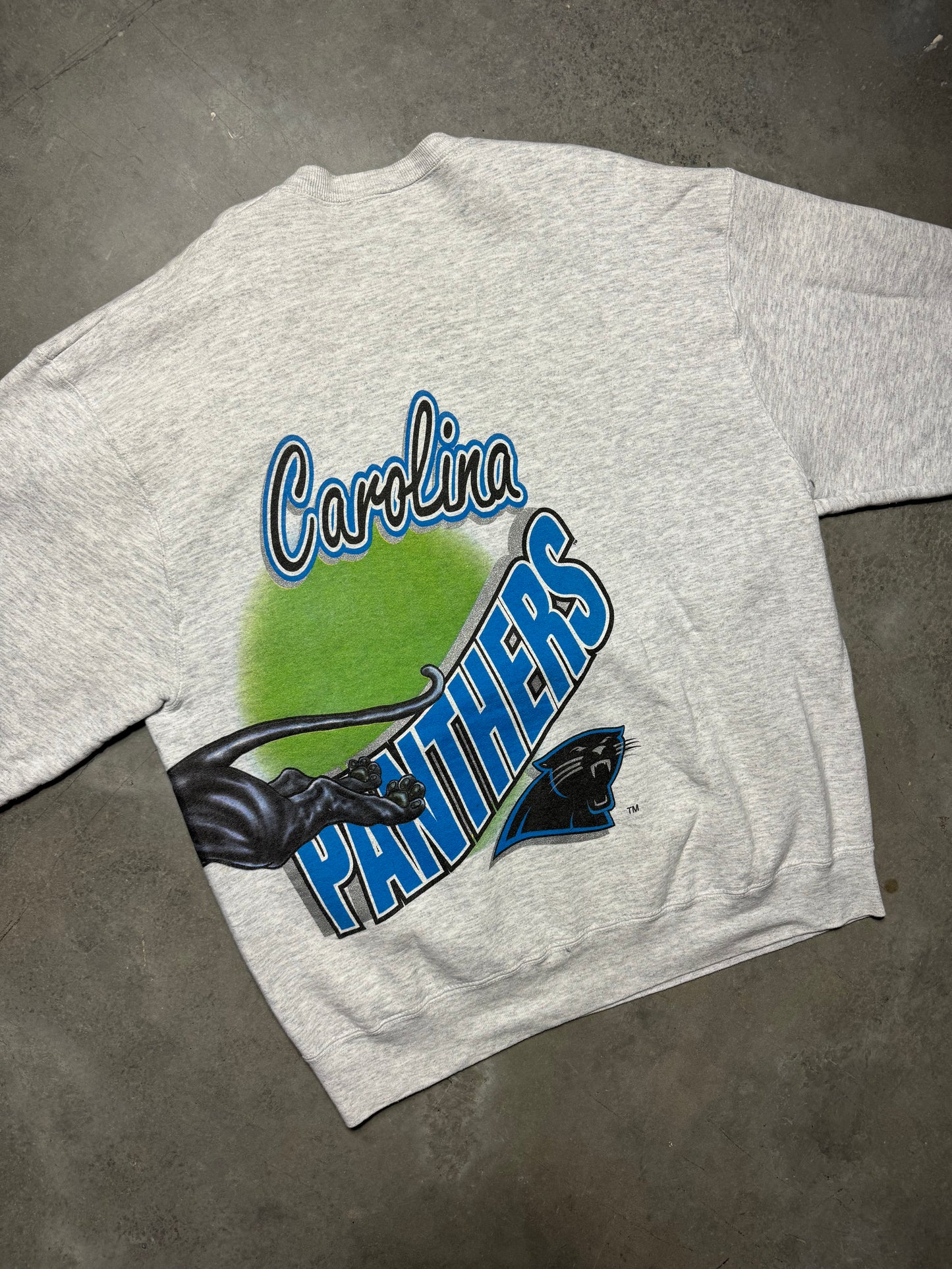 1994 Carolina Panthers Vintage Heather Grey Salem Sportswear Wrap Around NFL Crewneck (XL)