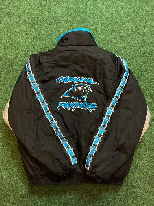 90’s Carolina Panthers Vintage Repeat Logo NFL Game Day Puffer Jacket (XL)