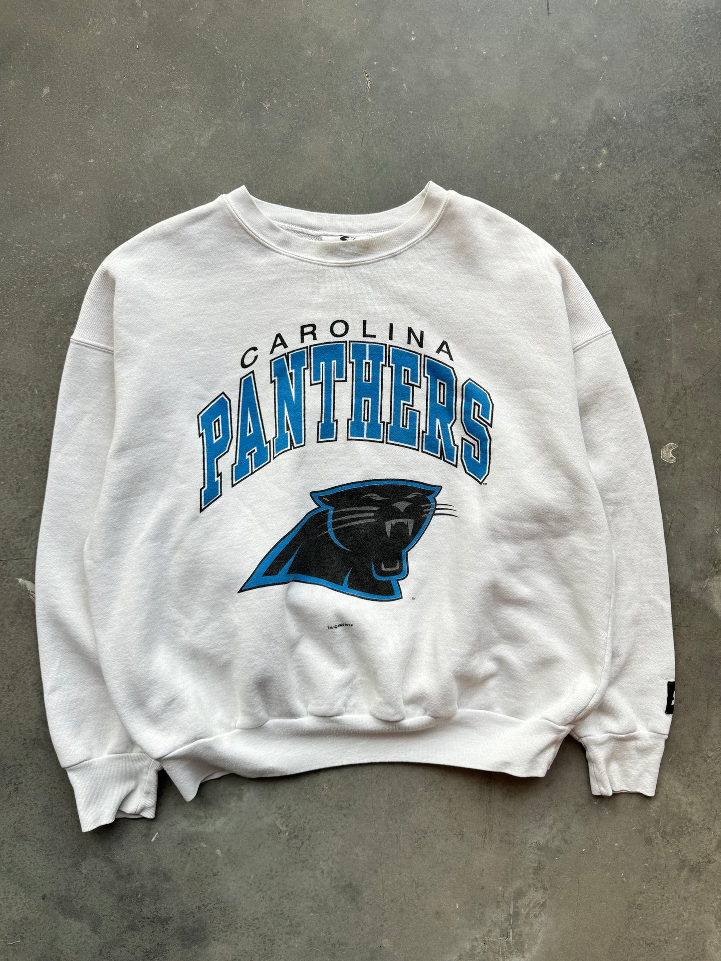 1993 Carolina Panthers Vintage White Starter Big Logo NFL Crewneck (XL)