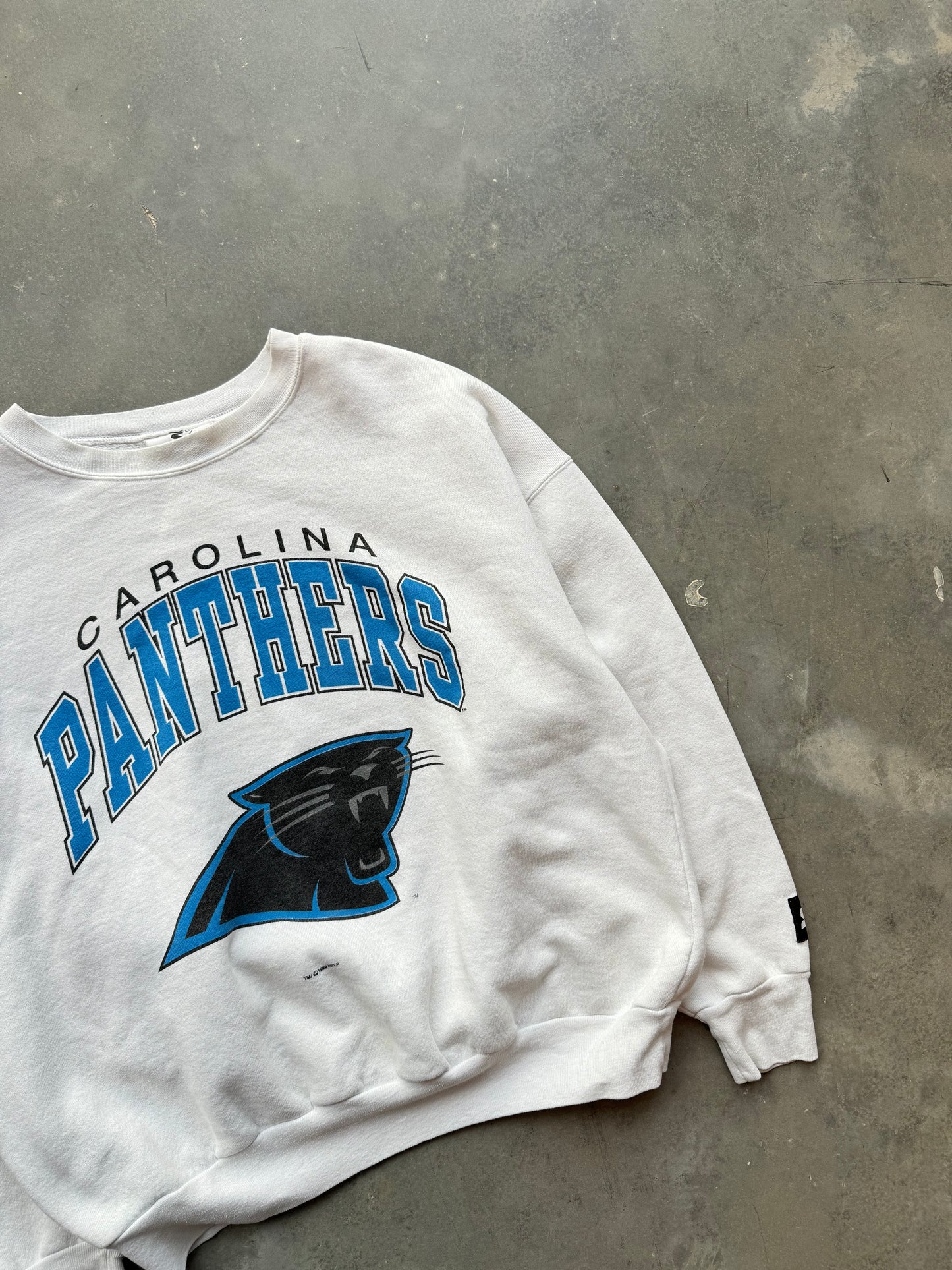 1993 Carolina Panthers Vintage White Starter Big Logo NFL Crewneck (XL)