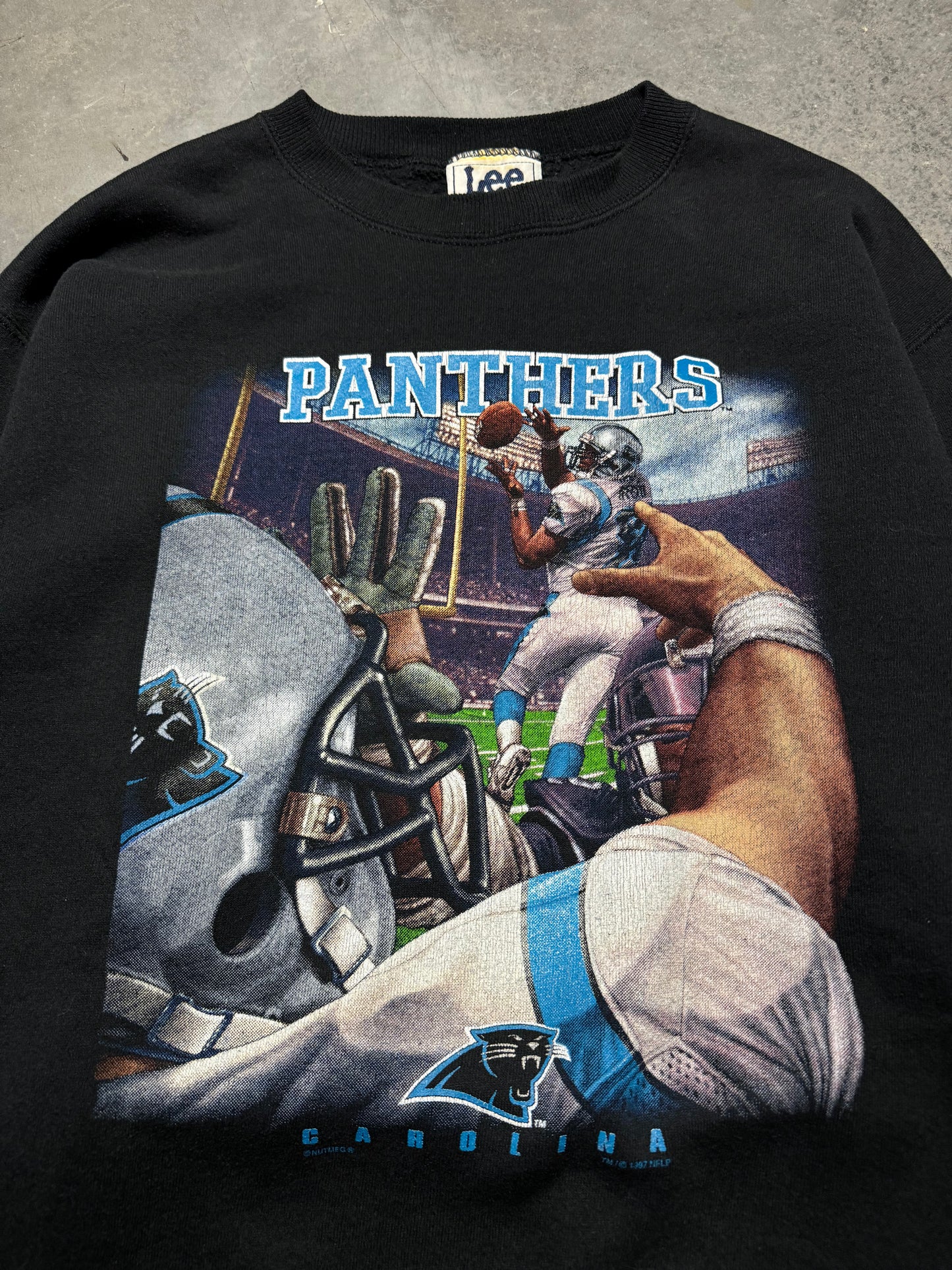 1997 Carolina Panthers Vintage Black Lee Sport POV Catch & Throw NFL Crewneck (Medium)